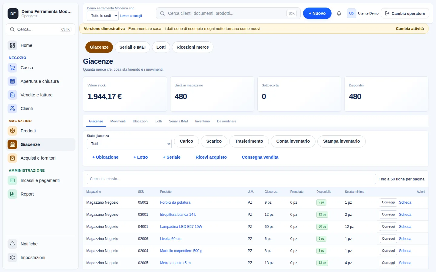 Magazzino di più sedi in Opengest