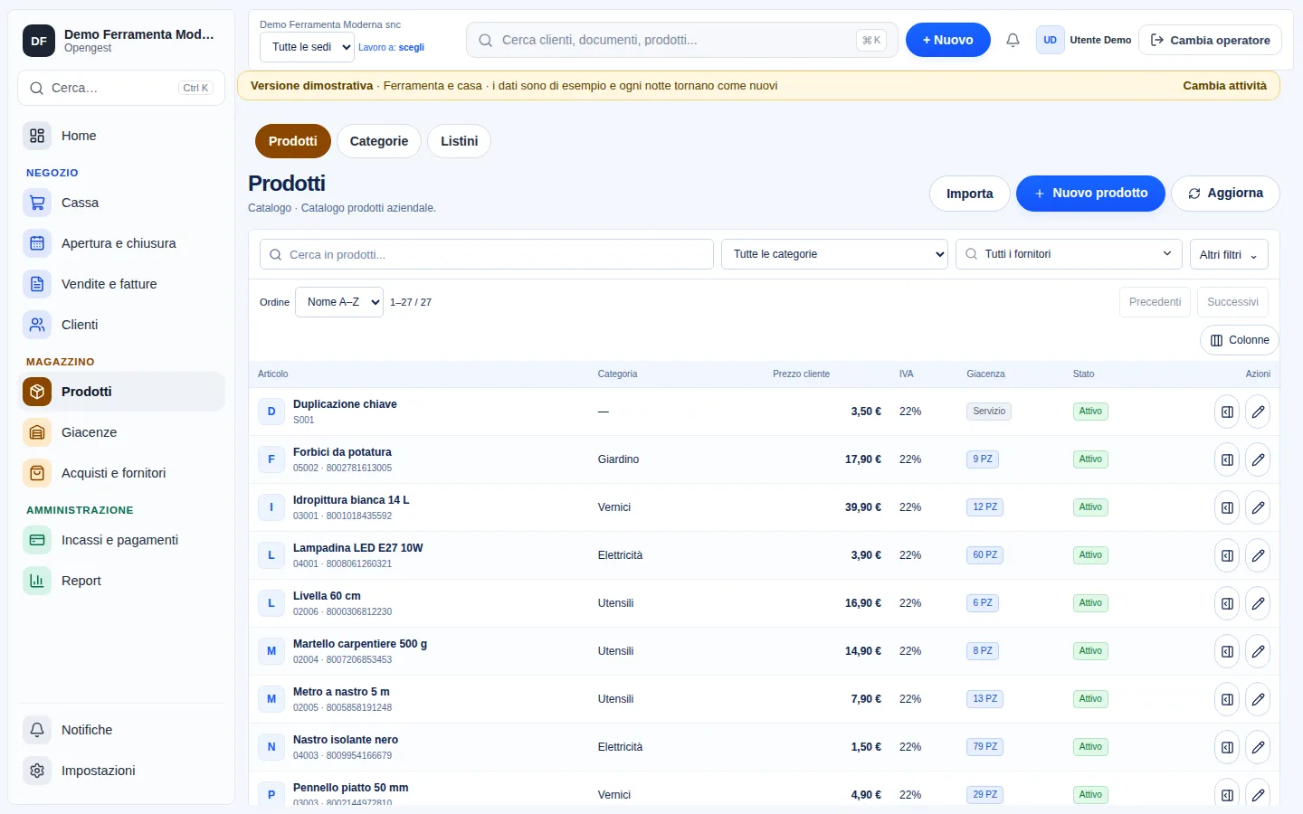 Catalogo prodotti di una ferramenta in Opengest