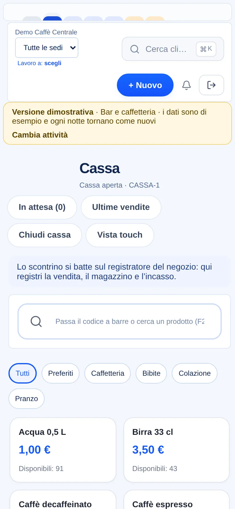 La cassa di Opengest sul telefono